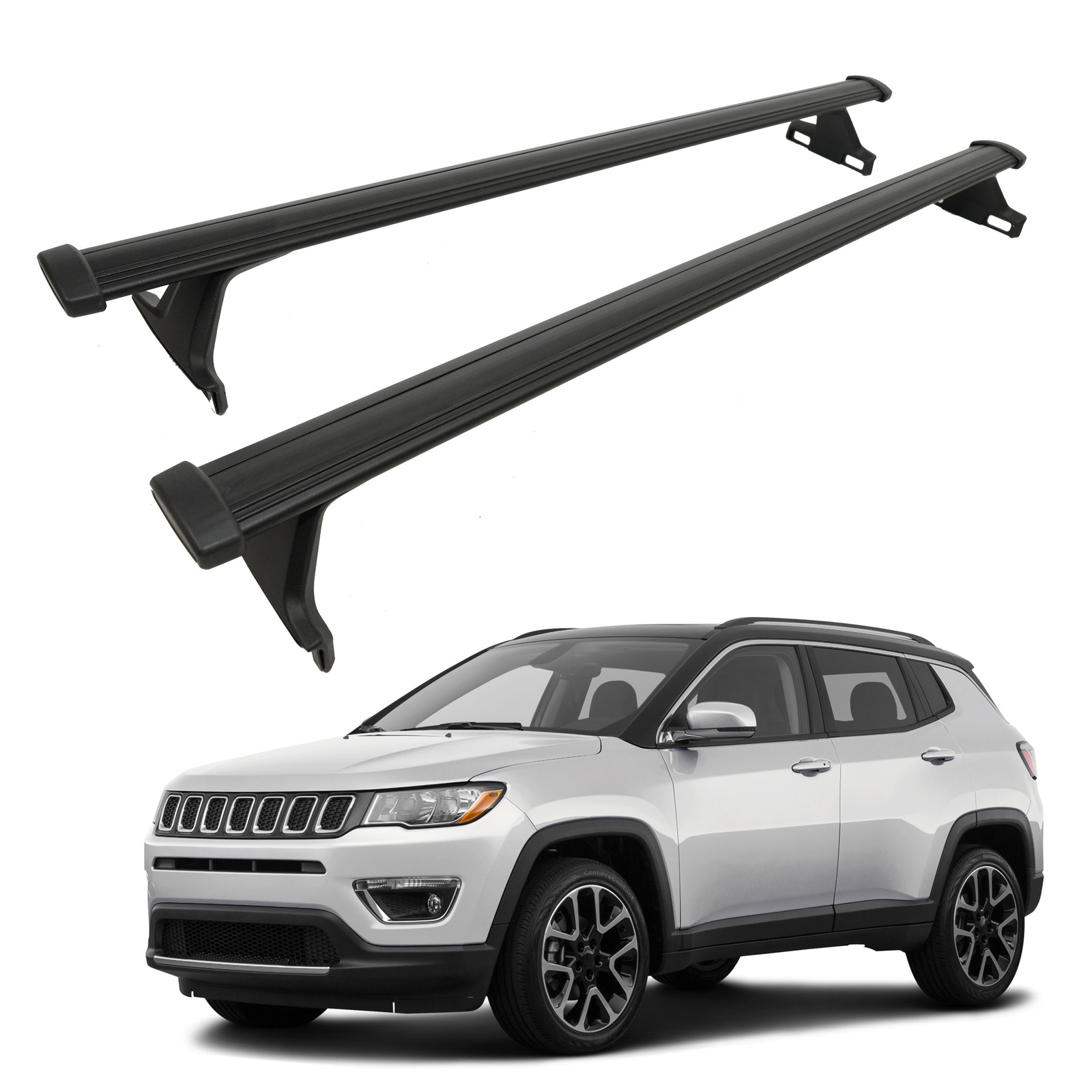 Barres de Toit pour Jeep Compass 2017-2025 en Aluminium Noir Style OEM x2