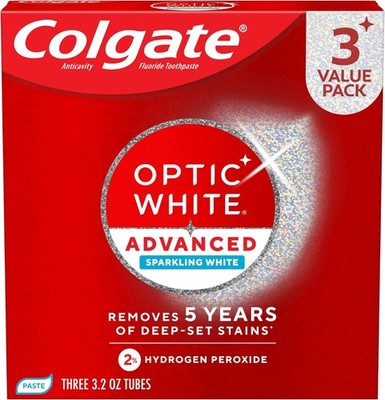 Colgate Optic White Advanced Hydrogen Peroxide Toothpaste, Teeth Whitening Tooth
