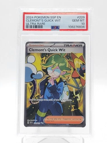CLEMONT'S QUICK WIT 2024 POKEMON SURGING SPARKS #229/191 ULTRA RARE PSA 10 Q3963