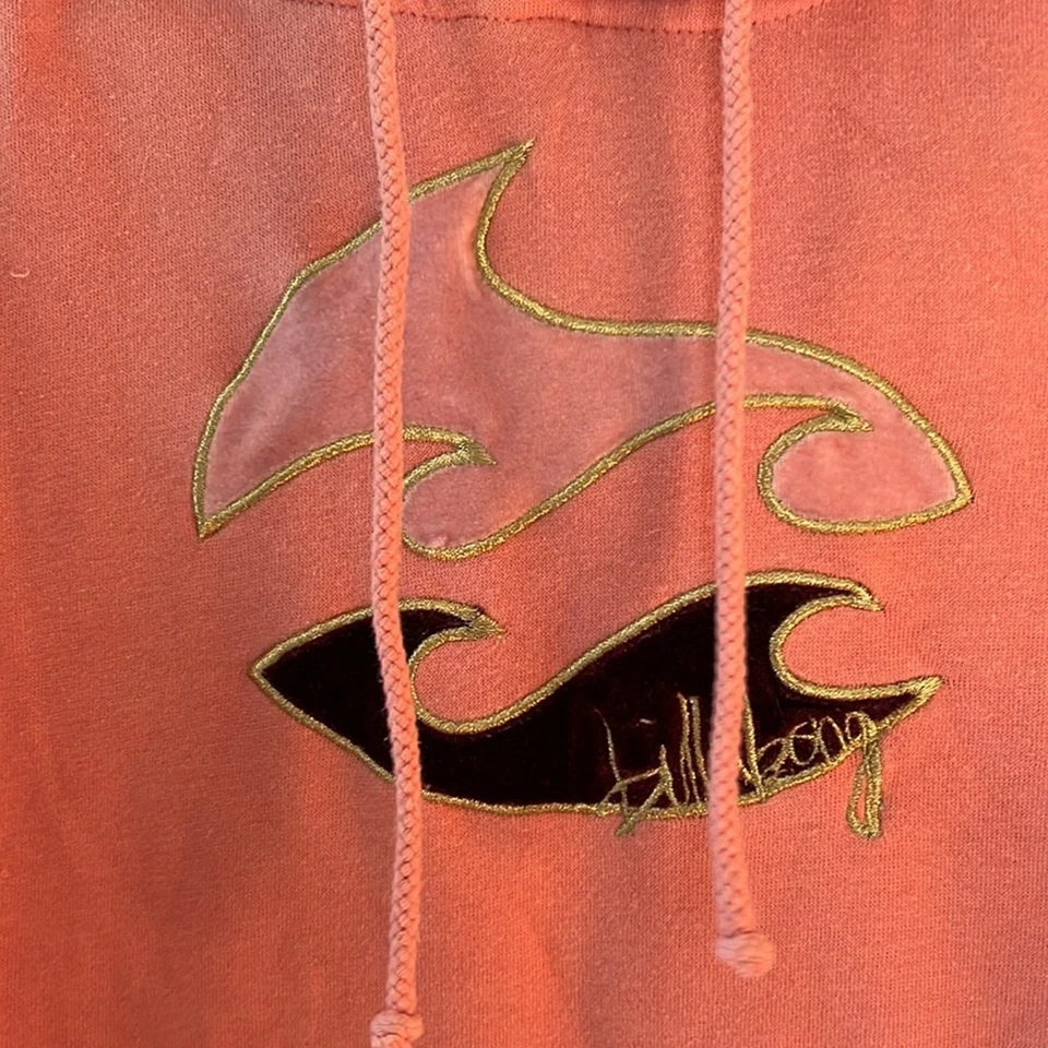 Moletom com capuz Y2K billabong salmão e veludo borgonha mistura de algodão tamanho M vintage - Imagem 3 de 4