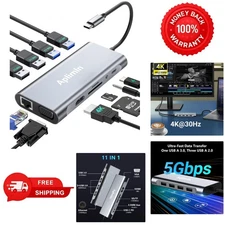 11 in 1 Multiport USB-C Type C Hub To USB 3.0 4K HDMI RJ45 SD TF Ports Adapter