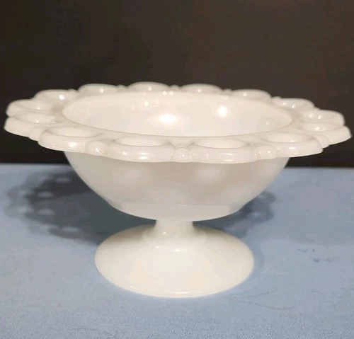 VTG Anchor Hocking Milk glass Lace Edges Pedestal Candy Dish/Compote Dish