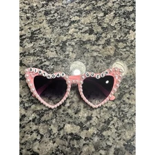 Pink Heart Sunglasses Birthday Queen Pearl Beaded Novelty Party Accessory