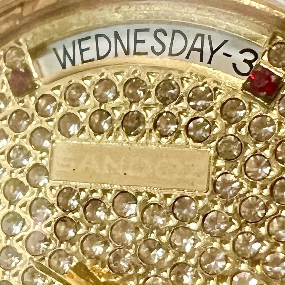 SANDOZ Automatic Day-Date 36mm Gold Plated Diamond Paved Ruby Dial & Bezel Watch - Image 3 of 4