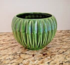 Vintage MCM McCoy Pottery Green Drip Glaze Planter Bowl Ribbed Melon Shape