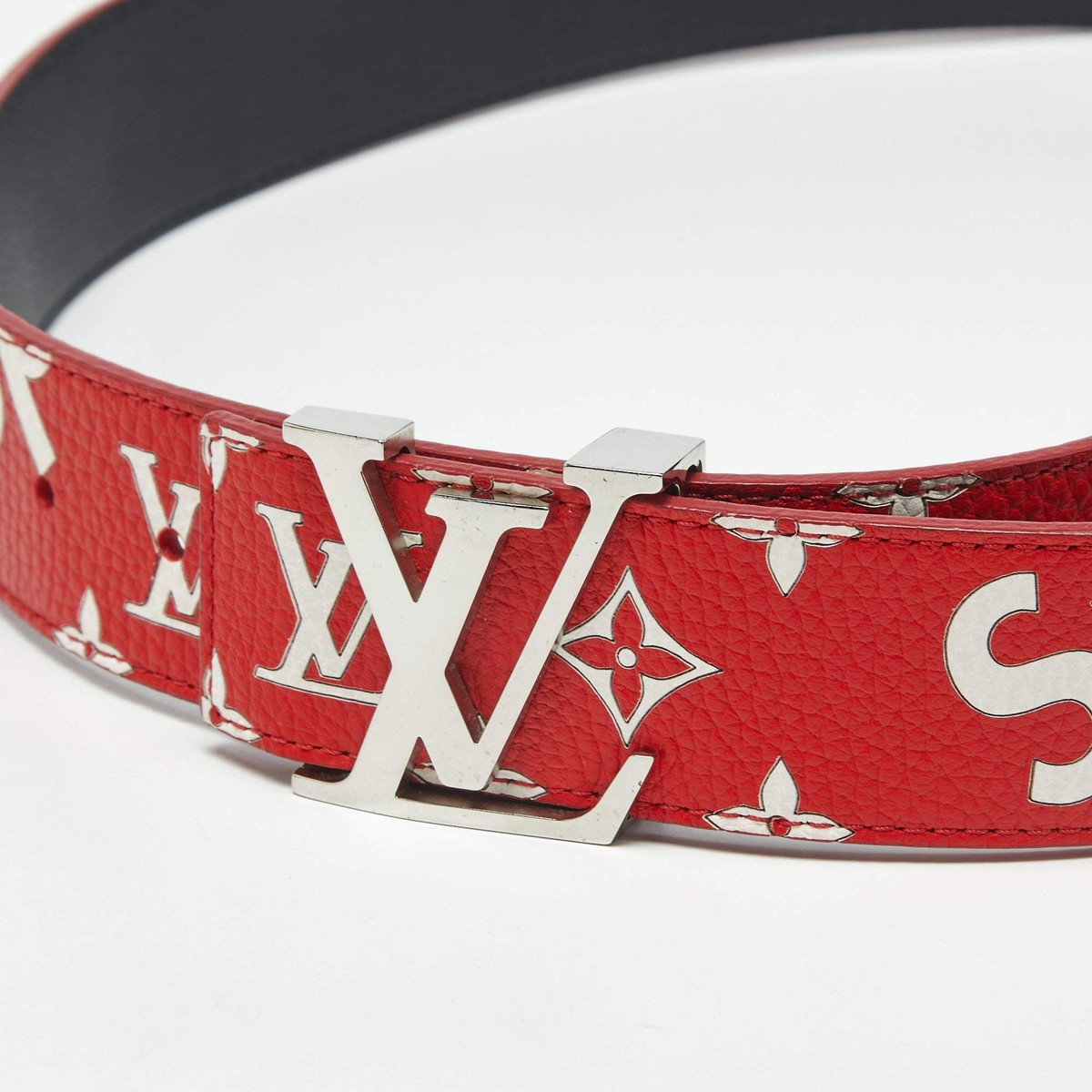 Louis Vuitton x Supreme Red Monogram Leather LV Initiales Belt 90