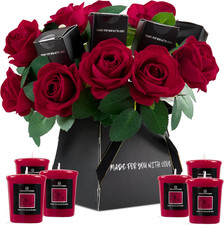 DECO EXPRESS Rose Scented Candles Gift Set for Women, 10 Artificial Flowers Bouq