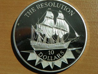 Niue Islands 10 $ 1992 HMS Resolution Silber Proof
