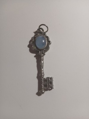 Silver Tone Aquamarine Key Pendant