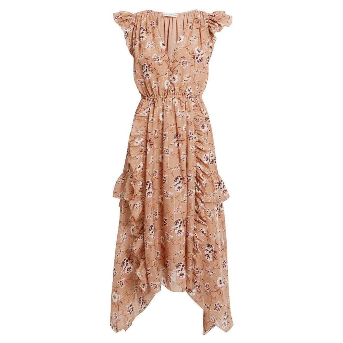 Ulla Johnson Ciel Beige Floral Silk Midi Dress Size
