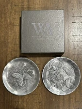 2 Wendell August Handmade Aluminum Coasters, Hummingbird & Pine Cones NOS