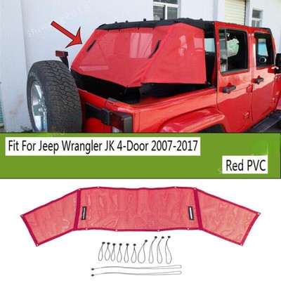 Red PVC Trunk Sunshade Mesh Net Cover Fit For Jeep Wrangler JK 4-Door 2007-2017