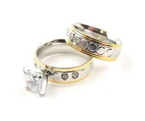 Authentic 2 Tone Silver And Gold Plated 1.35 cttw Cubic Zirconia Ring Set