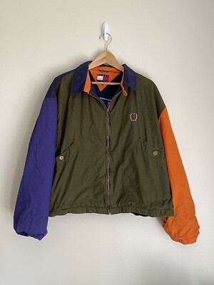 Tommy Hilfiger Vintage Colorful Men Colorblock Fleece lined Jacket Size  Large