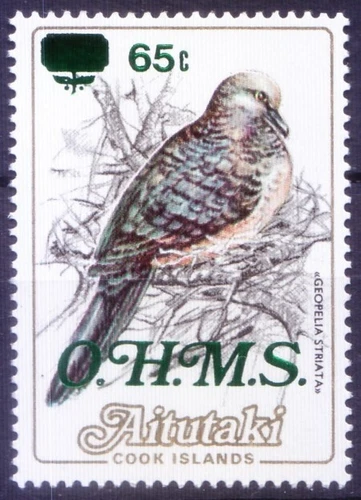 Aitutaki Cook Islands 1985 MNH, Overprint Birds, Zebra Dove, Barred Ground Dove,