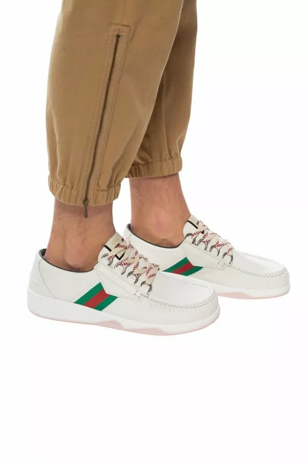 Chaussures à lacets en cuir Gucci authentiques neuves avec toile verte/rouge