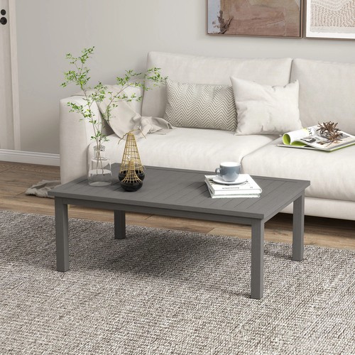 Outdoor Aluminium Side Table Patio Slat Garden Coffee Table Wood Grain Effect - Picture 10 of 11