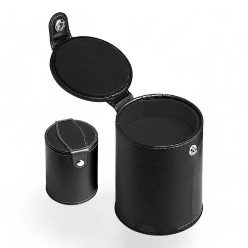 Black PU Leather Dice Cup Black Felt Lined with Storage Compartment Snap Closure