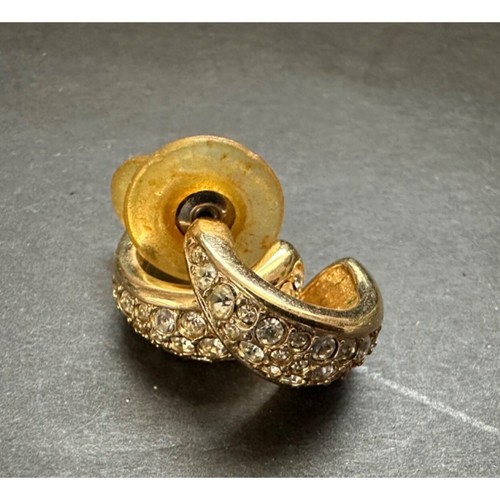 Swarovski Half Hoop Pierced Earrings Goldtone with Clear Crystals