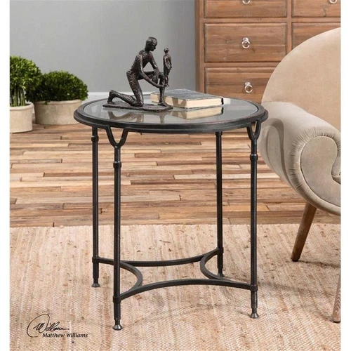 Uttermost Samson Contemporary Metal and Glass Side Table in Black/Silver/Clear - Picture 1 of 4