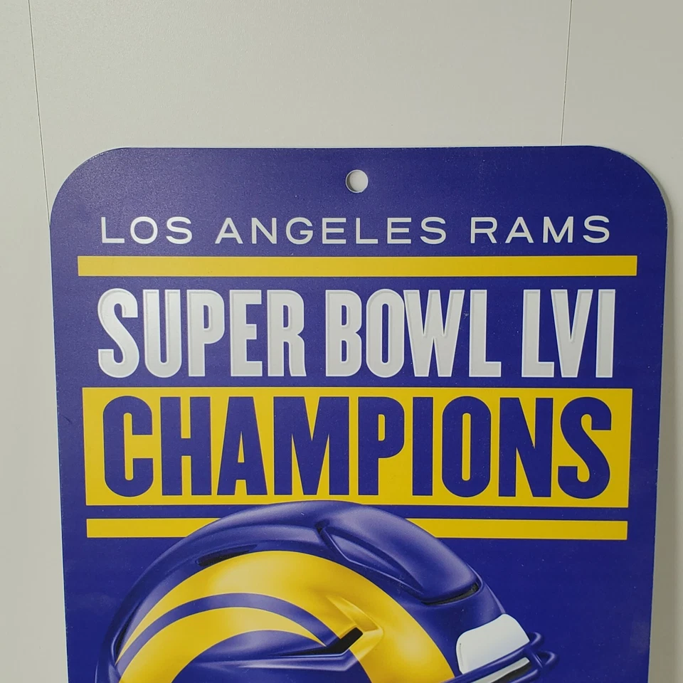 Letrero plástico de vestuario del Super Bowl LVI de Los Angeles Rams 11x17 campeones de la NFL Foto 4 de 4