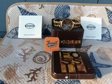 FOSSIL JACQUELINE ES 3925 TWO TONE TORTOISE & GOLD BRACELET 3 EYE MATCHING DIAL