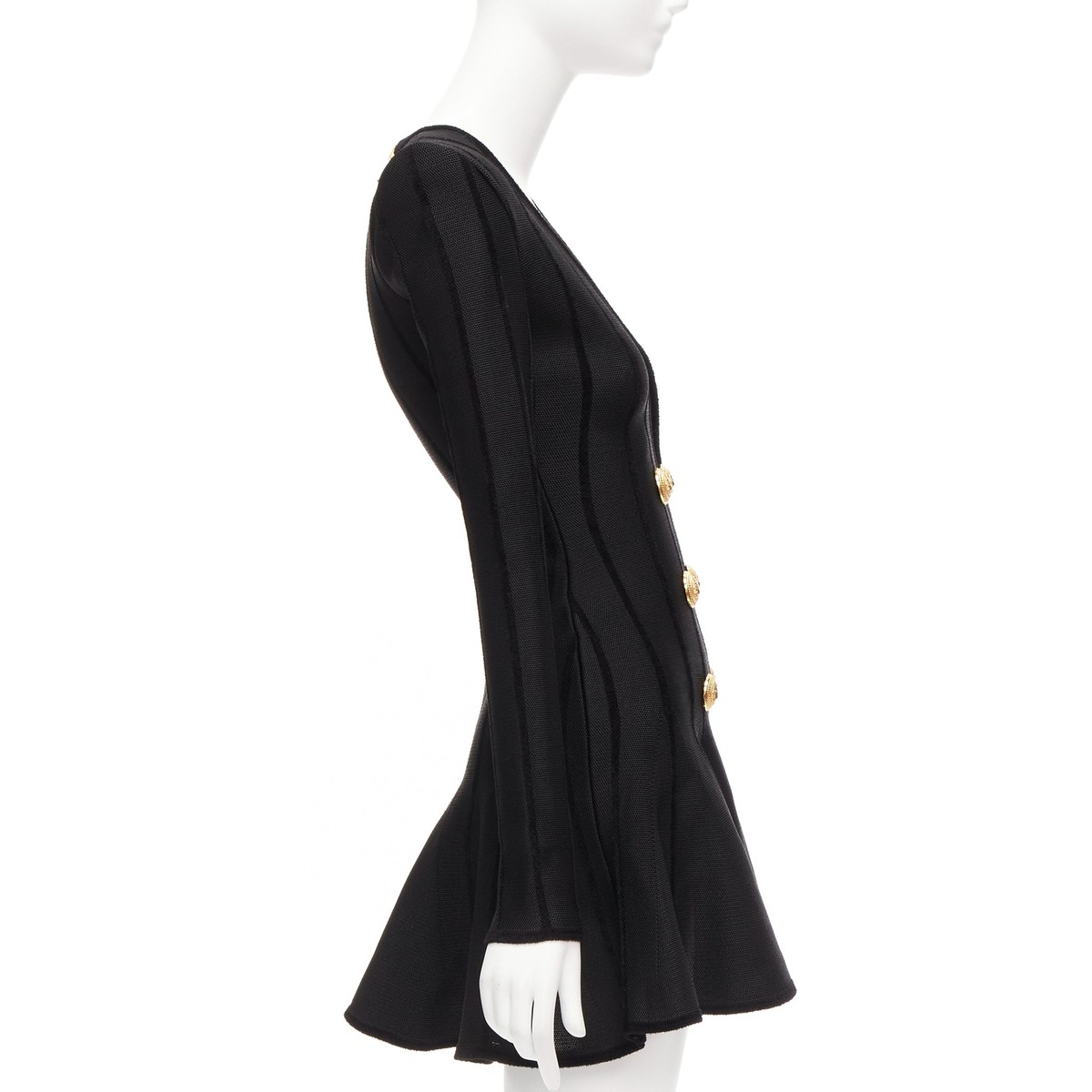 BALMAIN 2023 black striped chenille gold lion button mesh