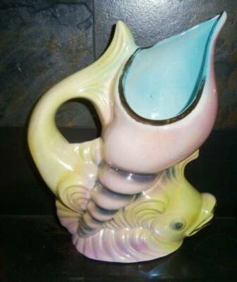 Vintage Aacp Kalmar Australian Pottery Lustre Ware Fish And Shell Vase
