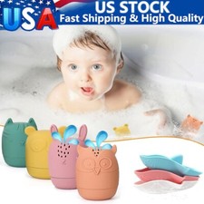 Silicone Bath Toys, Mold Free Bathtub with 4 Squeezable Animals and3 Shark Boats