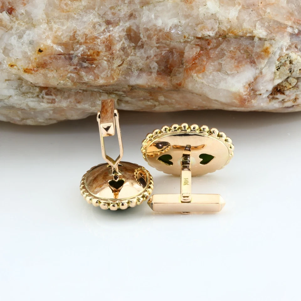 Gemelos de jade nefrita de oro rosa de 14 quilates alrededor de 1970 Foto 2 de 4