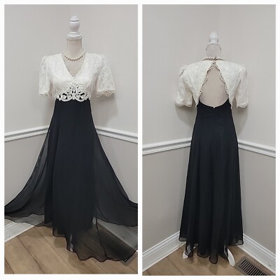 Jessica McClintock? Dress Black White Lace Front Slit Formal Vintage/No Tag  | eBay
