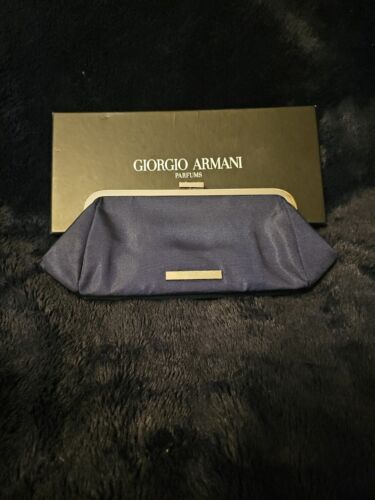 Giorgio Armani Women's Navy White Silver Make Up Clutch Bag Pouch Used Boxed - Photo 1/5