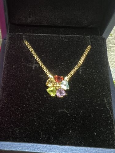 multi gem pendant necklace solid 14k gold