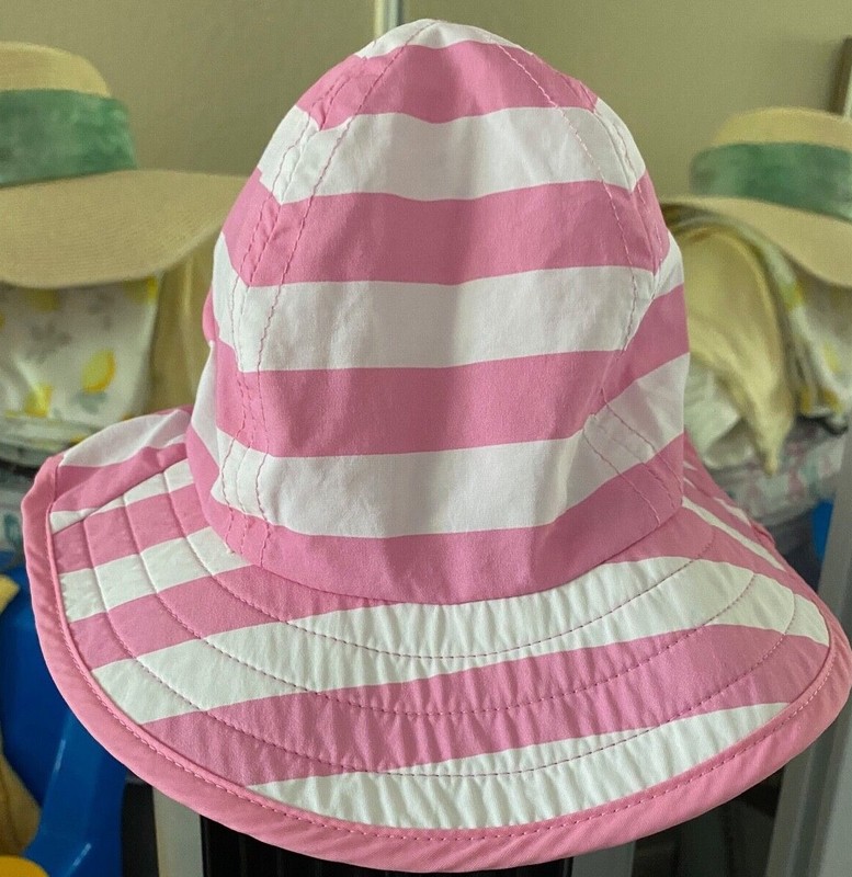 POTTERY BARN KIDS BABY GIRL SUN HAT; PINK & WHITE STRIPED; 3-12 MONTHS
