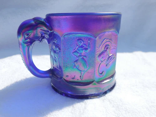 Heisey by Imperial Glass Aurora Jewels Blue Carnival Iridescent Story Book Mug