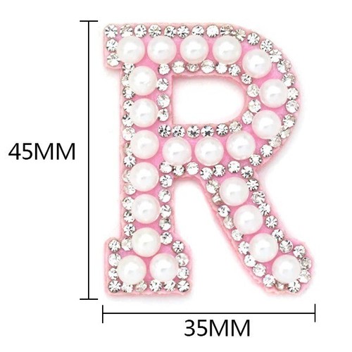 1Pcs Pink Bottom Pearl Letter Patches English Alphabet Rhinestone Patch Applique - Picture 42 of 54