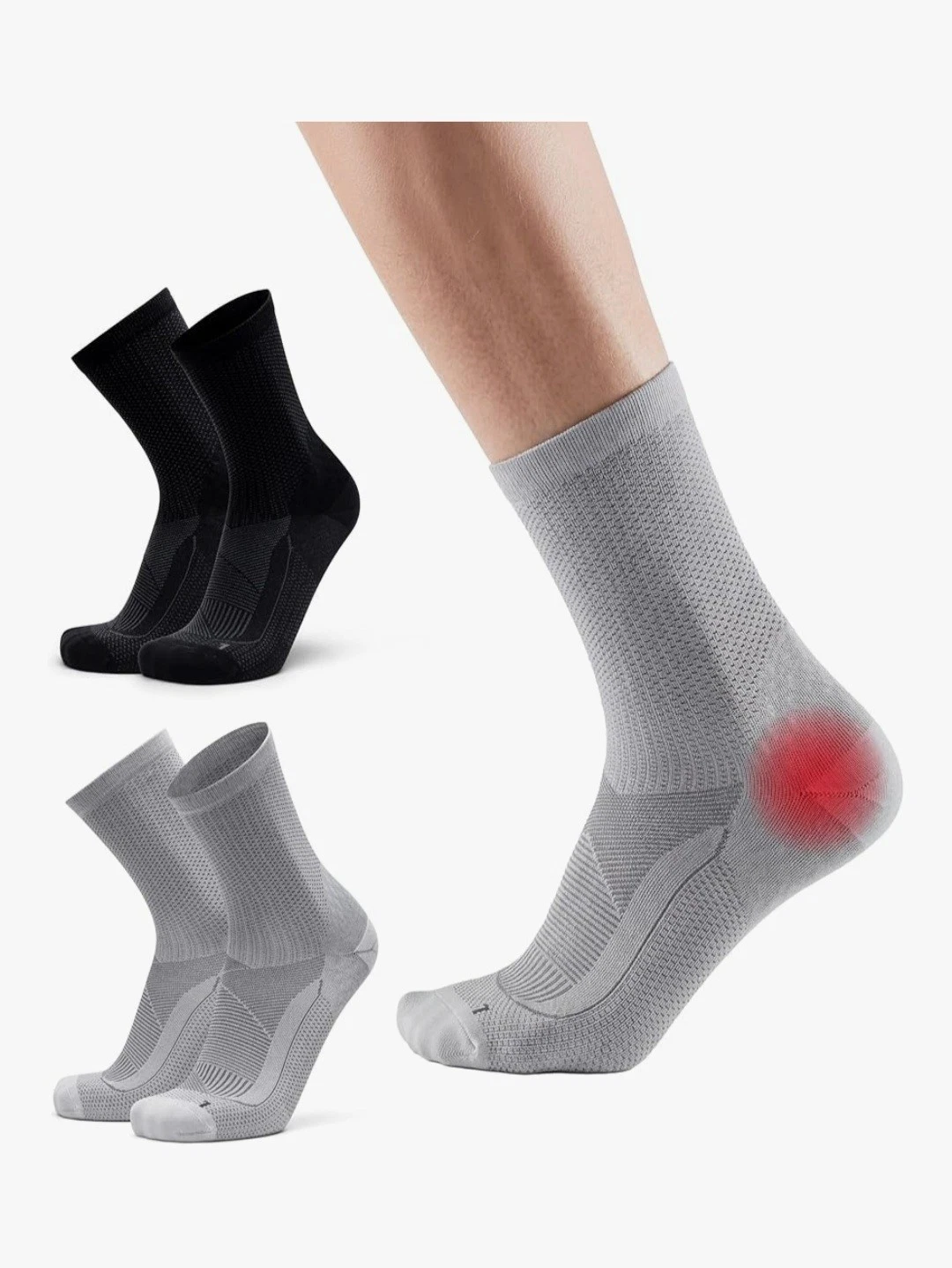 DANISH ENDURANCE Plantar Fasciitis Socks Ankle Support Socks Black/Grey 2pk 6-8