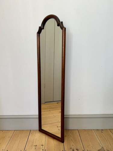Tall narrow antique wooden scalloped frame mirror. France early, 20th century