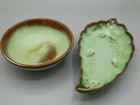 Vintage Frankoma Pottery Green Leaf And Bowl