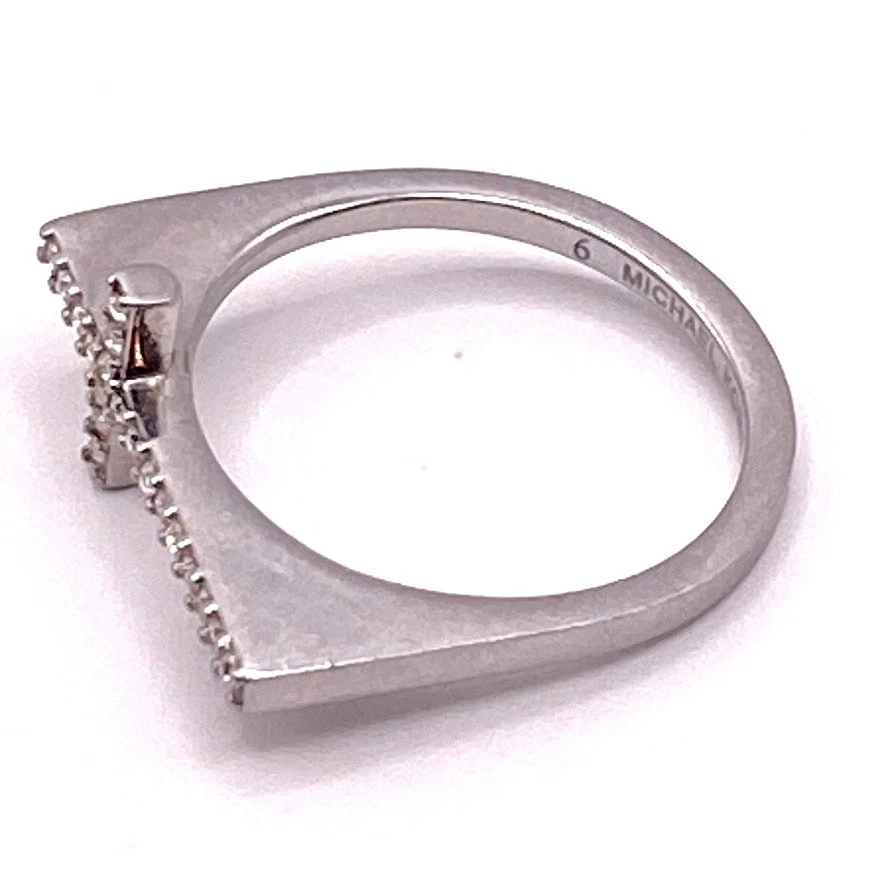 RARE MICHAEL KORS Pave CZ Cross Ring Silver Tone - Size 6 - Image 4 of 4