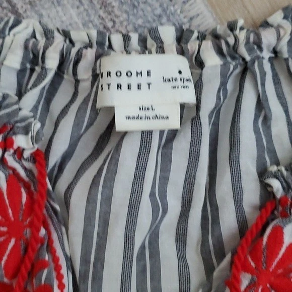 Camisa Top Campesina Kate Spade Broome Street Rayas Bordada Talla L Foto 2 de 4