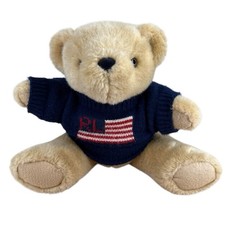 1996 Ralph Lauren Teddy Bear Plush Stuffed Toy Polo USA Flag Sweater VTG Animal
