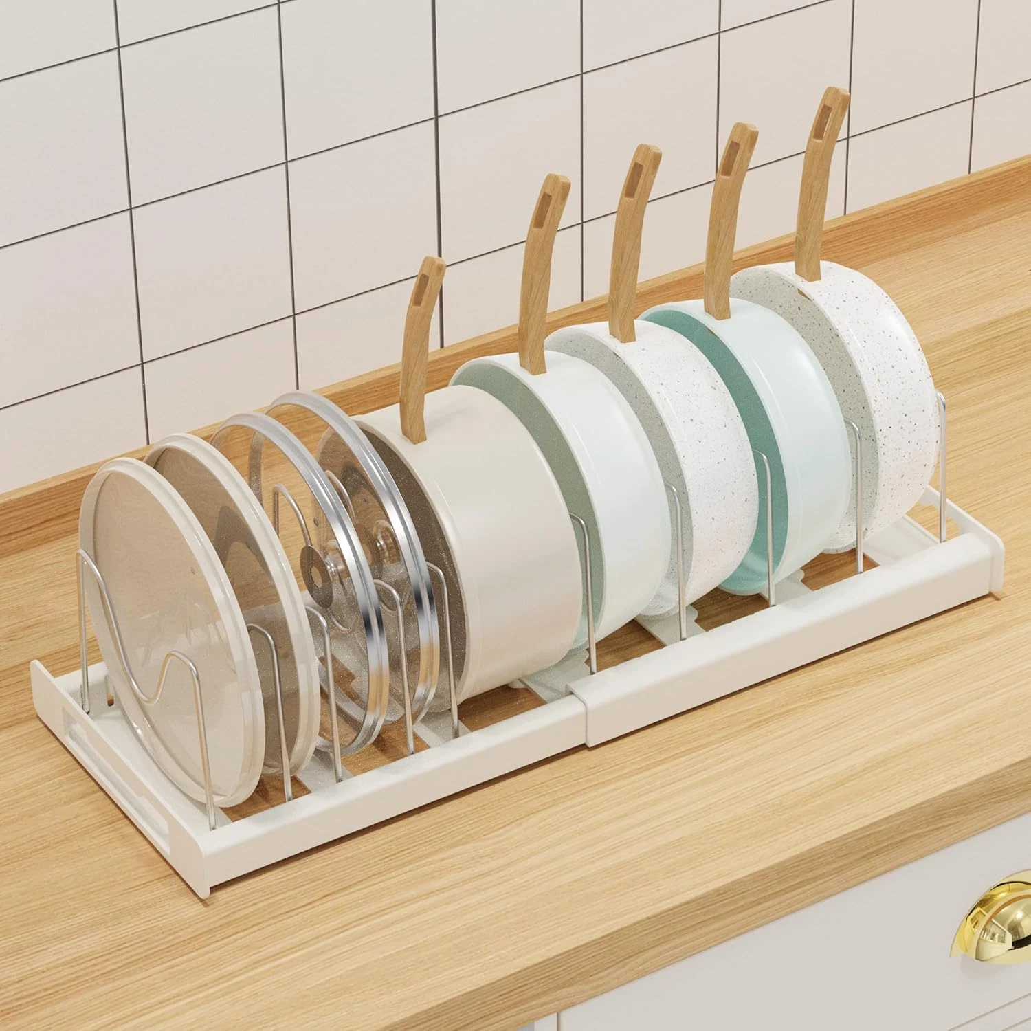 Nigelia Pots and Pans Organizer for under Cabinet 22" Expandable Food Storage Co