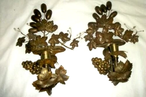 1890s French Chruch Altar Bronze Sconces Candle Grapes Flowers Vase Antique Rare - Image 3 of 4