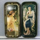 SET of 2 Vintage 1973 Coca-Cola Trays Coke 19" Tin Rectangular Serving Bar Tray