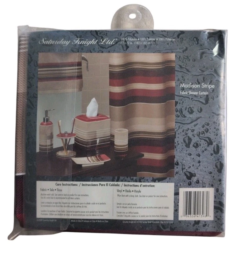 CORTINA DE TELA DE DUCHA Saturday Knight Ltd. Rojo Madison Rayas 72" x 72" Foto 3 de 3