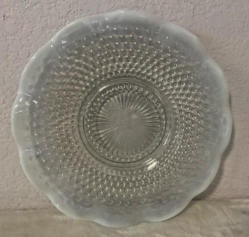 Vintage Anchor Hocking Moonstone Opalescent Hobnail Ruffled Edge Serving Plate