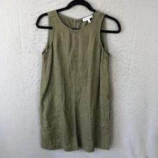 Michael Stars Dress Womens XS Green Linen Sleeveless Pockets Shift Style WNT43