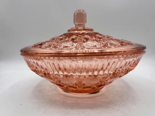 Vintage Indiana Glass Windsor Pattern Pink Depression Glass Candy Dish with Lid