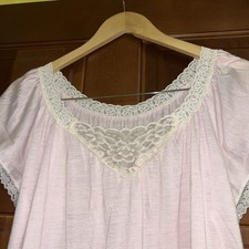 Vintage Pale Pink Nightgown Lace-Trimmed Scoop Neck Soft Knit Cottage Sleepwear
